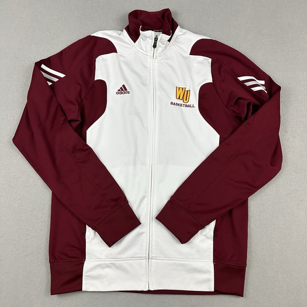 Winthrop Eagles Jacket Men Medium White Burgundy Adidas Climalite Full Zip NCAA